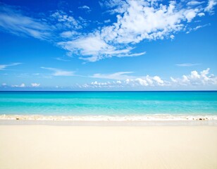 Obraz premium Tranquil beach scene under a vibrant blue sky