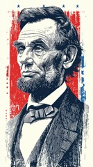 Historical portrait of a significant American leader from the 19th century with patriotic elements