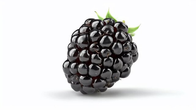 Luscious Blackberry: A Close-Up Macro View of a Single, Ripe Blackberry Rotating Slowly Against a Pure White Background.