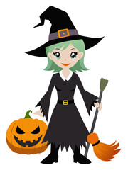 halloween witch with pumpkin