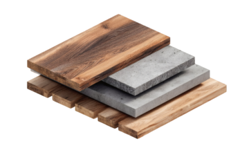 Modern material palette showcasing wood and concrete textures for interior design projects