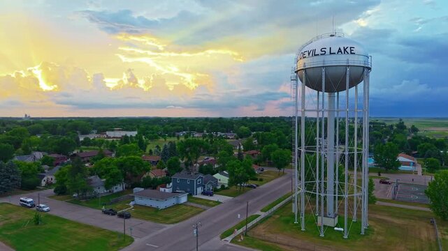 A scenic view of the historic Devils Lake Water Tower, a community landmark in North Dakota