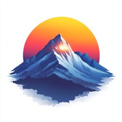 Majestic mountain peak under a vibrant sunset with a serene landscape and colorful skies
