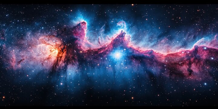 Colorful cosmic nebula displaying vibrant gas clouds and stars in deep space