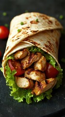 Delicious grilled chicken wrap with fresh vegetables, perfect for a quick and healthy meal option