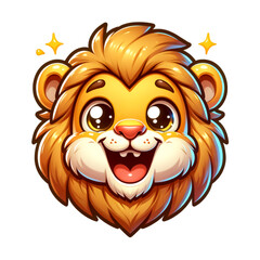 Happy Lion Cub Illustration: Captivating the adorable expression of a lion cub with fluffy mane, and a joyful grin, this is a delightful character portrait, a playful, friendly design.