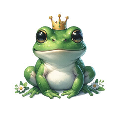 Frog Prince: A whimsical illustration of a charming frog prince, adorned with a golden crown, exuding a royal and endearing aura.