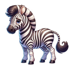 Charming Zebra Illustration: A captivating illustration of a delightful zebra with its striking black and white stripes and endearing features. Perfect for children's books, educational materials.