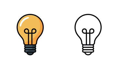 Creative Light Bulb Icons Symbolizing Innovation and Ideas Featuring a Colored and Line Art Version