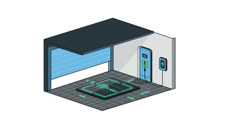 Isometric smart garage with wireless electric vehicle charging station
