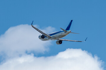 Saga Airport Airplane Departing Under Summer Sky