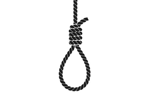 A black and white illustration of a hanging noose against a plain white background