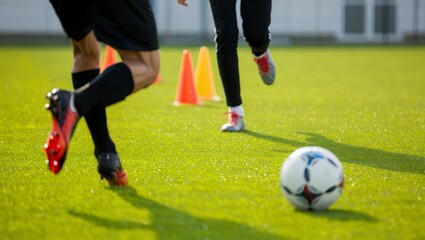 Fototapeta premium Intense Soccer Training Session - Focused Athletes in Motion