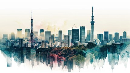 Naklejka premium City skyline watercolor illustration