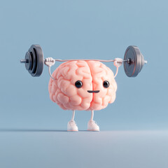 Cartoon Brain Lifting Weight