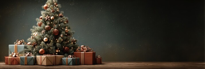 Christmas tree adorned with decorations and gifts placed under it in a cozy indoor setting during the holiday season