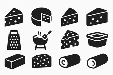 Cheese and dairy solid icon set. embrace culinary essentials in bold design