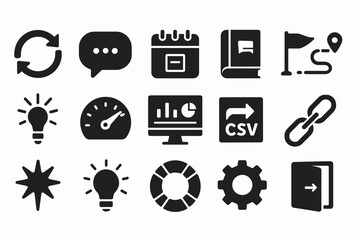 Business and productivity solid icon set: essential office tools and symbols
