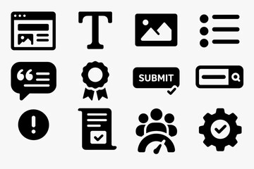 Fototapeta premium Web development solid icon set. ui, ux, coding, browser, search and chat icons