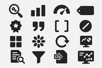 Business and analytics solid icon set. data, metrics, dashboard icons solid collection