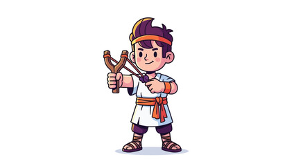 Cartoon Boy with Slingshot Ready for Action