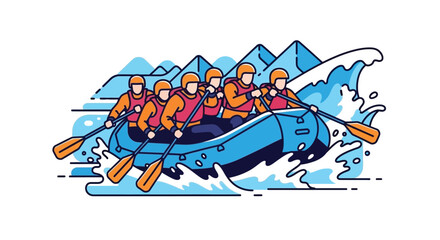 Naklejka premium Rafting Adventure with Team Rowing through Rapids