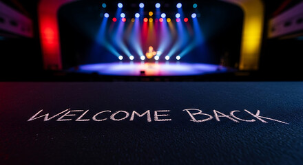Welcome back message on a stage with colorful lights ai generated