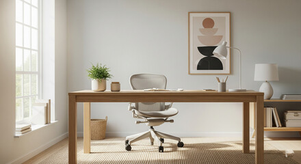 a minimalist room with table and chair