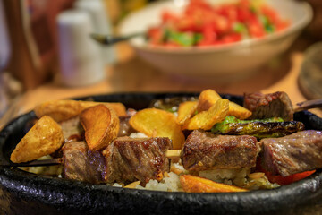 Kofta meatballs with roasted vegetables and pita bread, Istanbul, Turkey
