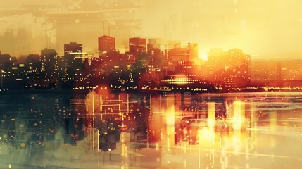 Cityscape sunset reflection