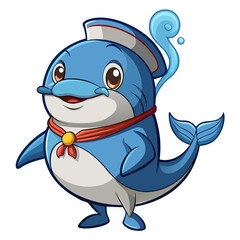 Adorable Cartoon Dolphin Sailor Mascot: Friendly, Playful, Nautical Theme