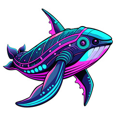 Cyberpunk Whale: Neon Tribal Art, Futuristic Marine Life, Vibrant Pink and Teal, Digital Illustration