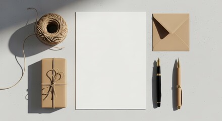 Stationery Mockup with Gift and Pens Flat Lay