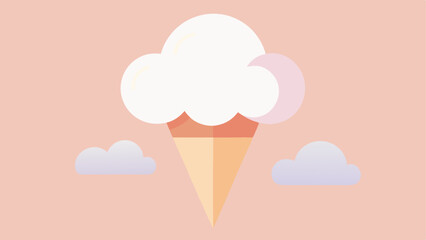 Dreamy Ice Cream Cone Illustrate a charming ice cream cone that is b with fluffy white clouds shaped into a perfect scoop. The cone has a textured design representing a classic