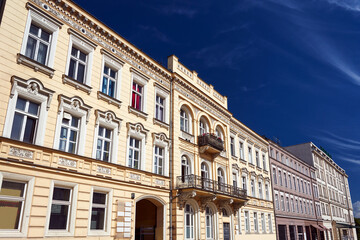 Fototapeta premium Facade of a historic tenement house with balconies in Poznan