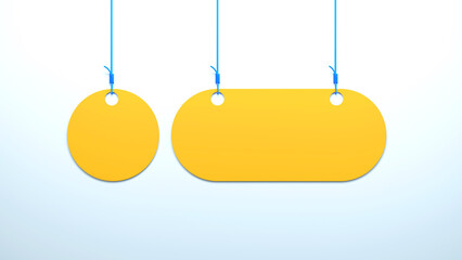 hanging yellow speech bubbles on white background communication concept