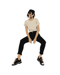 Detailed flat vector people and illustration, woman with casual outfit