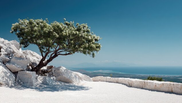 Lone tree, coastal clifftop, summer, scenic view, tranquility, travel brochure - Powered by Adobe