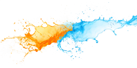 Orange and blue liquid splash isolated on a transparent background.PNG