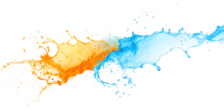 Orange and blue liquid splash isolated on a transparent background.PNG