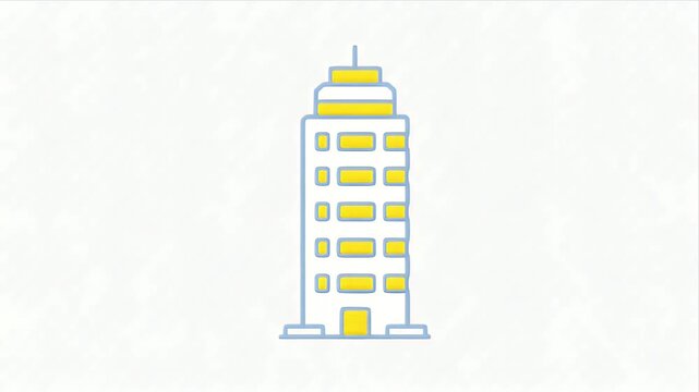 Animated Illustration of a Modern High-Rise Building on White Background