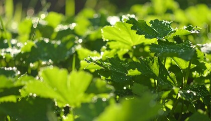 Lush green leaves in sunlight