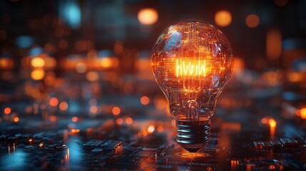 Bright Lightbulb On Circuit Board Digital Innovation Concept