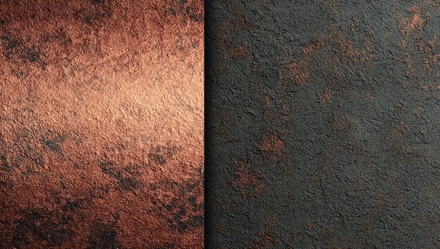 Rose gold and dark gray metallic textures, studio shot, background blur, design element