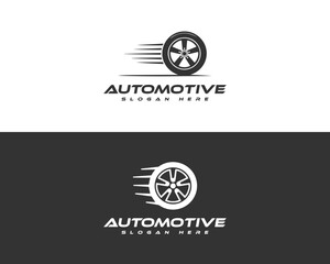 Obraz premium Modern automotive logo featuring a spinning wheel with motion blur and the word automotive