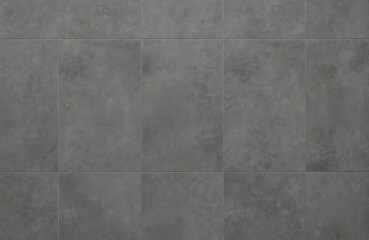 Close-up texture of gray tile wall. Surface features subtle pattern with variations in tone, shading. Tiles square with clean grout lines. Suitable for interior design backdrops, architectural