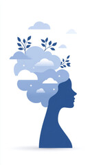 Silhouette of female with nature elements in hair representing creativity and imagination