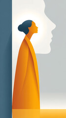 Abstract profile silhouette of young asian female in minimalist design