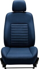 Naklejka premium High-quality blue automotive car. Features durable fabric upholstery with horizontal stitched padding for comfort. Modern design isolated on white studio background. Perfect for vehicle interior,