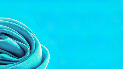 Rolled turquoise fabric with detailed texture on a bright flat blue background, Generated with AI